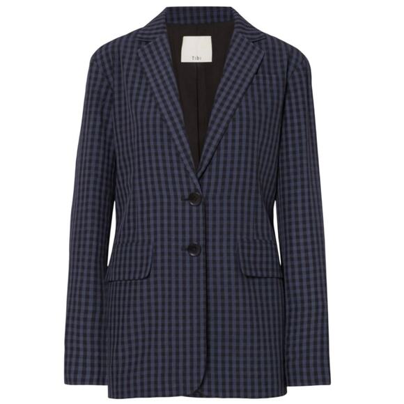 Tibi Gingham Oversized Blazer In Navy/Black - Picture 1 of 8
